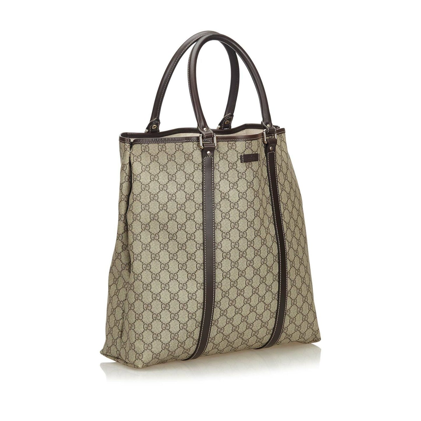 G*G Brown Beige Coated Canvas Fabric GG Supreme Tote Bag Italy