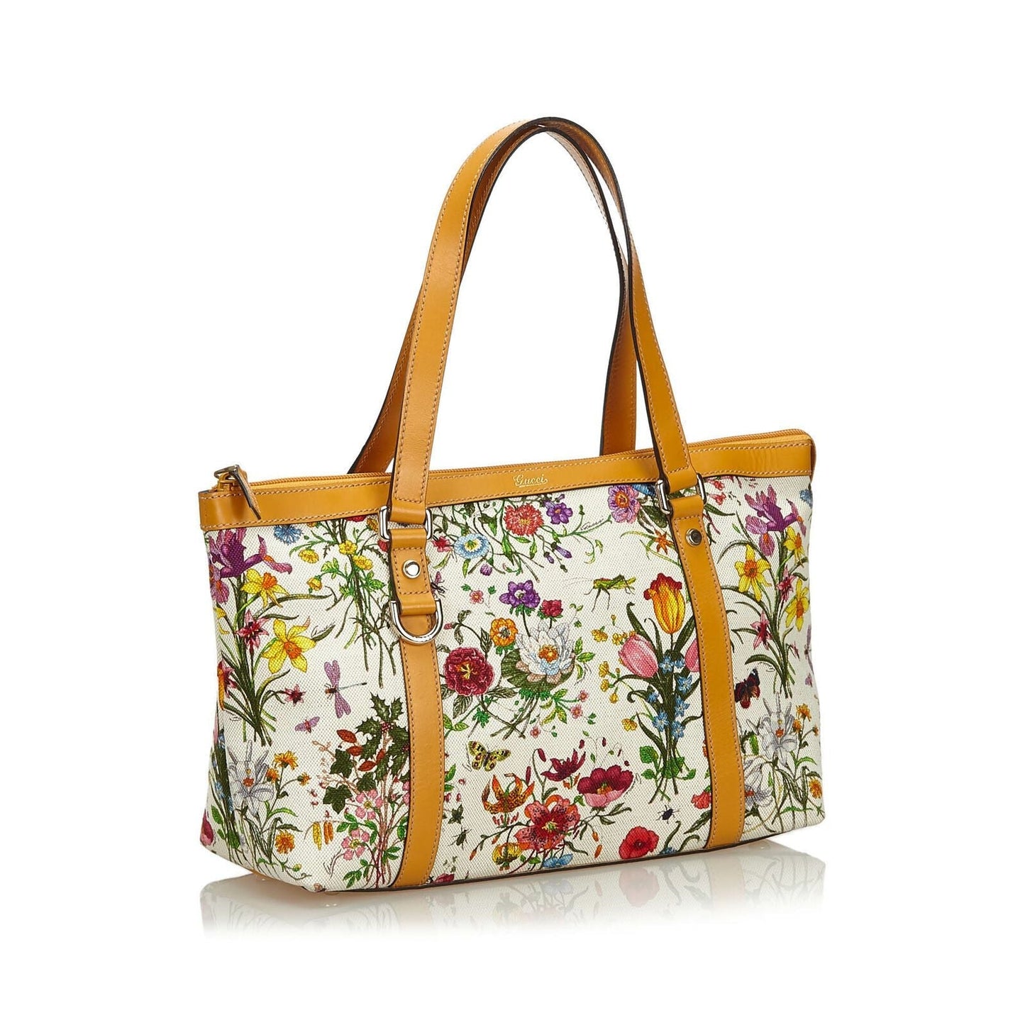 G*G White Ivory Canvas Fabric Flora Abbey Tote Bag Italy