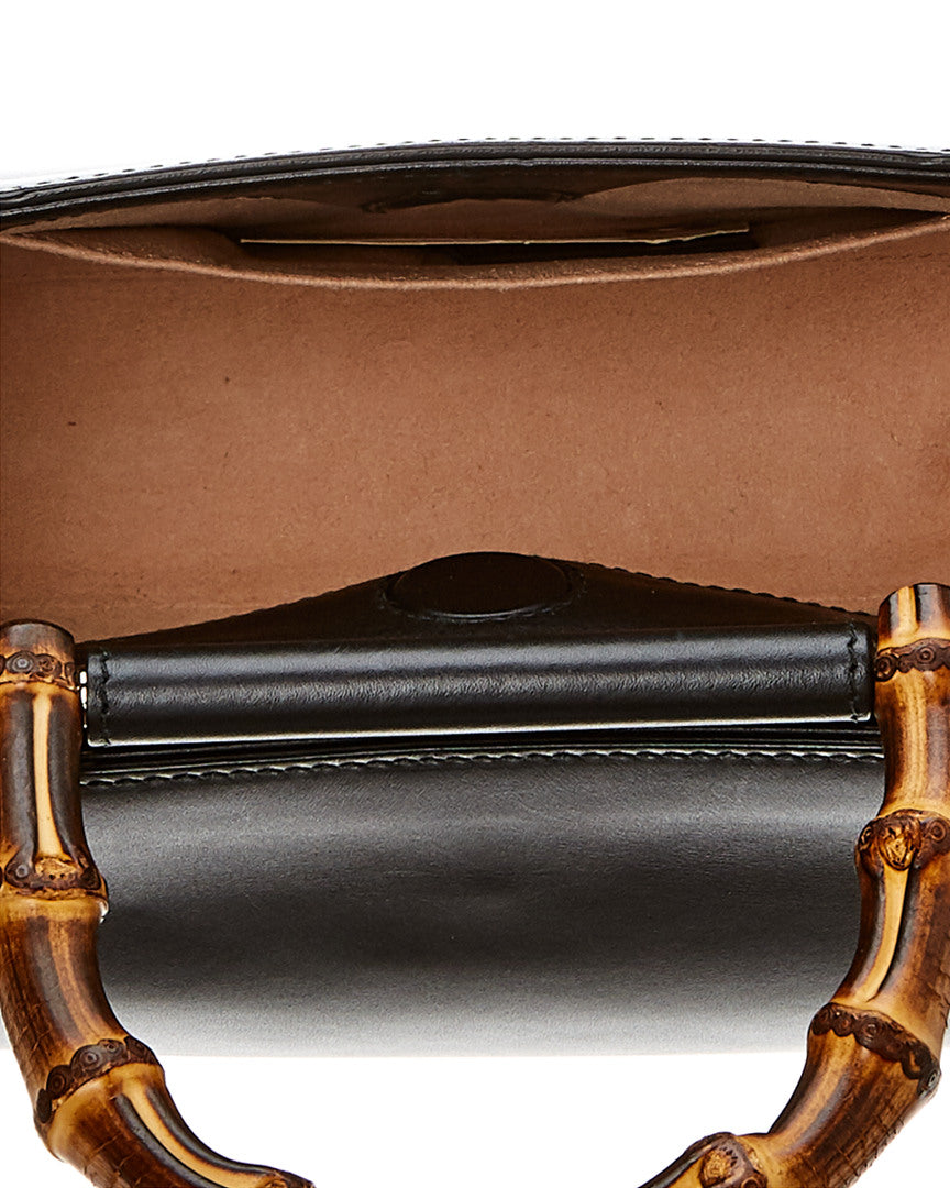 Gucci Black Leather Bamboo Nymphaea Bag ( )