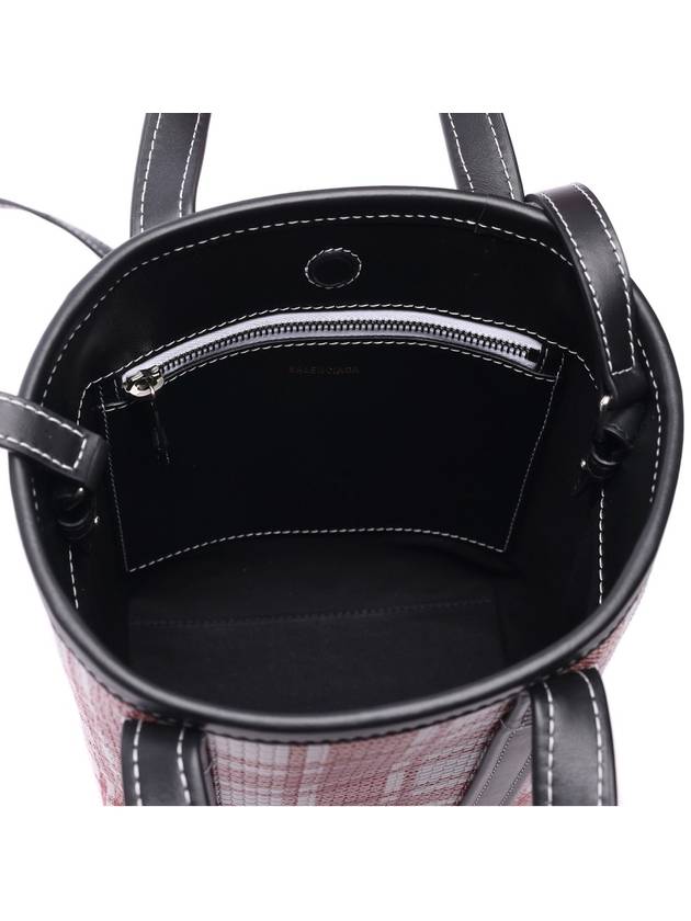 Luxury Balenciaga Check Barbes Small North South Shopper Tote Bag Red