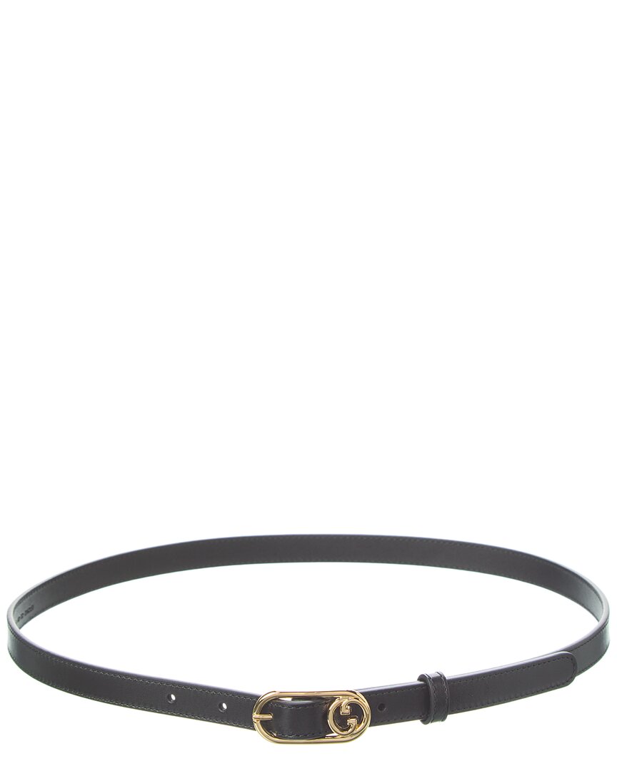 Gucci Round Interlocking G Thin Leather Belt Black