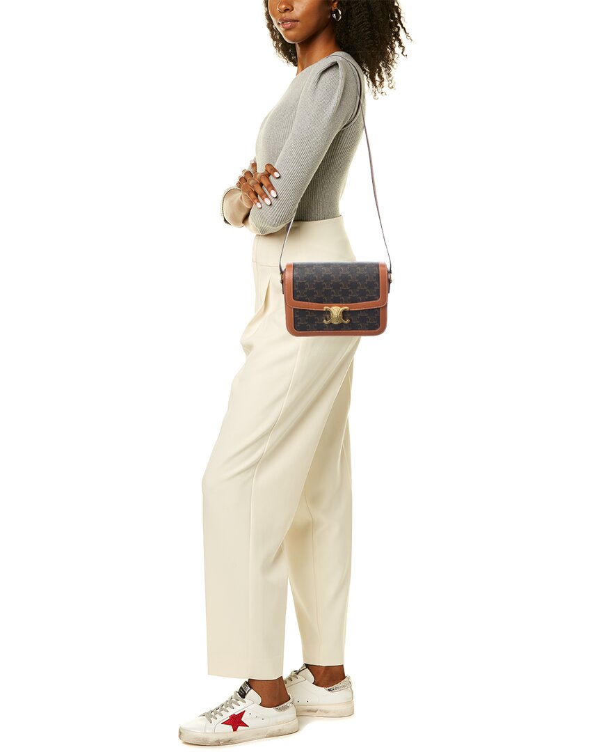 Celine Classic Triomphe Canvas & Leather Shoulder Bag