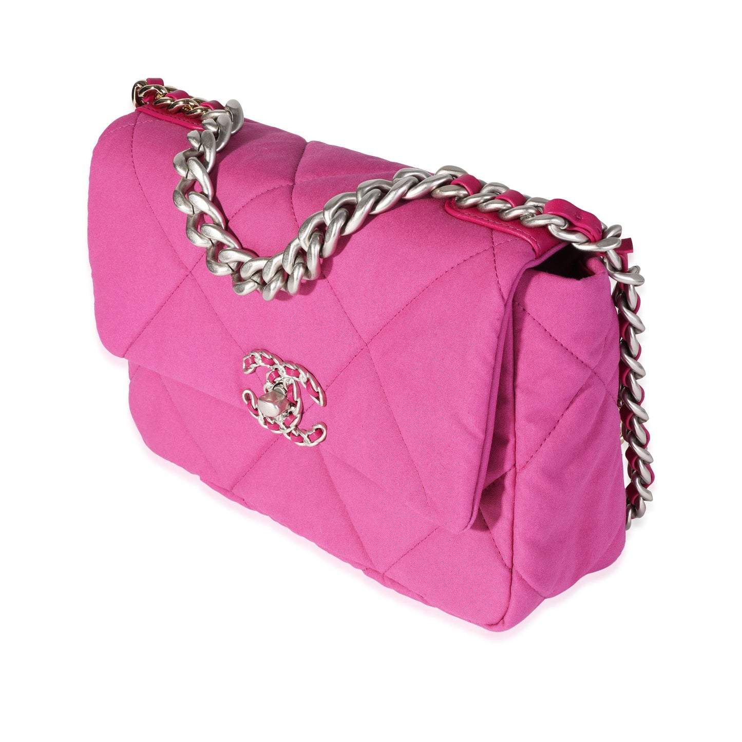CHANEL Fuchsia Quilted Cotton Medium 19 Flap Bag