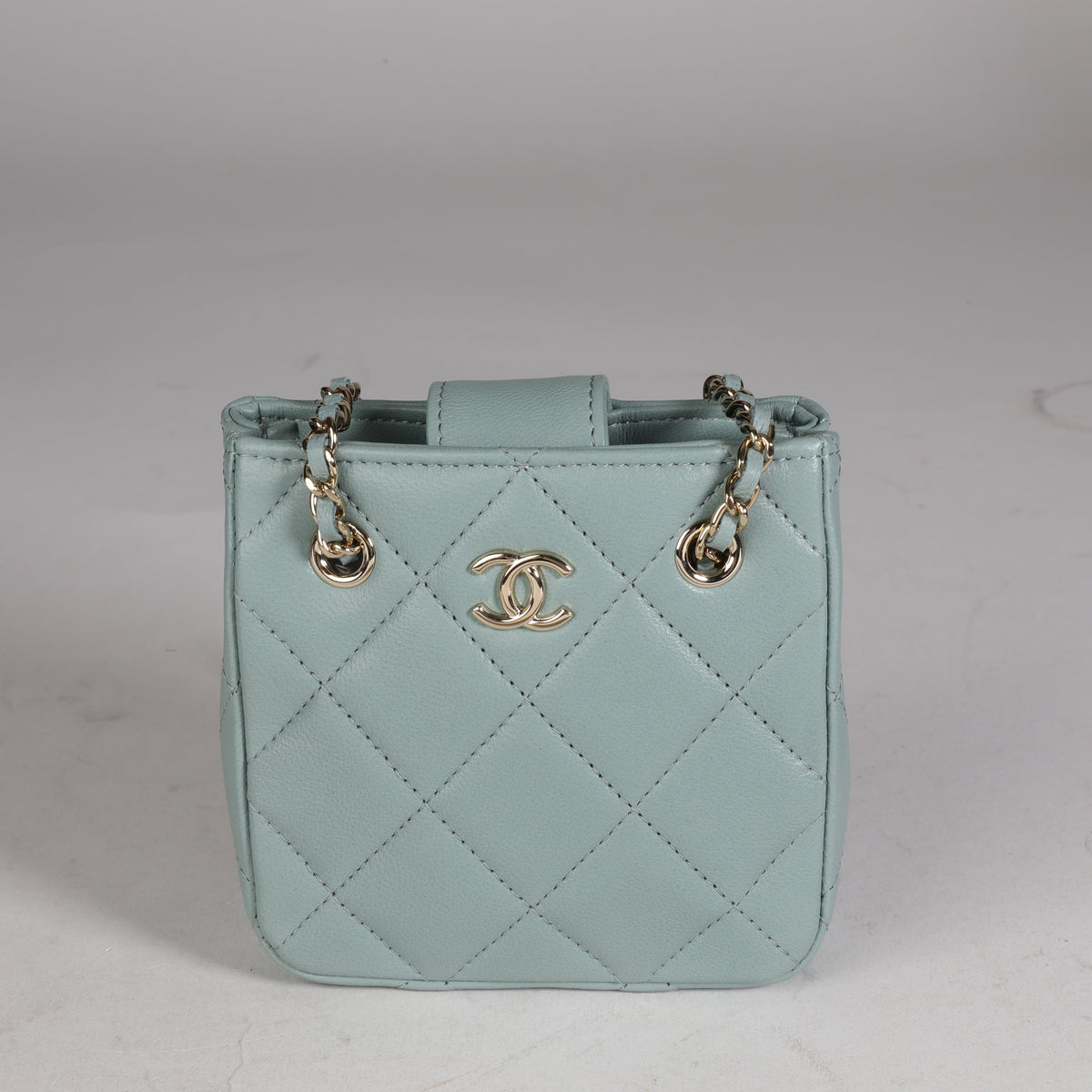 Top Quality Chanel Light Teal Quilted Lambskin Tiny Shopping Bag