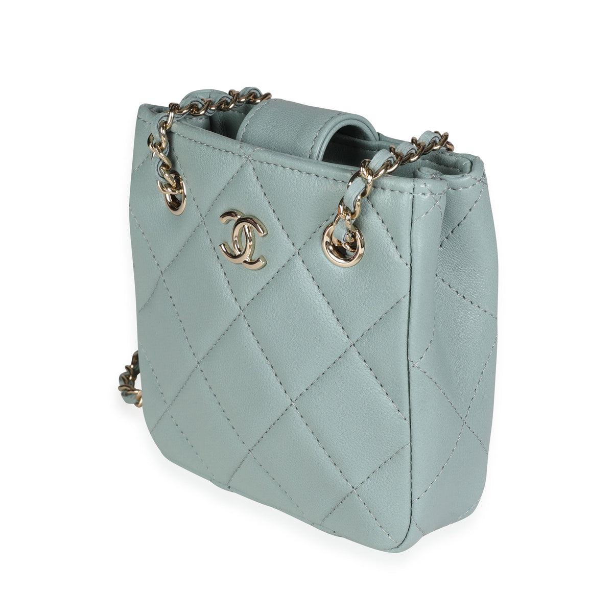 CHANEL Light Teal Quilted Lambskin Tiny Shopping Bag