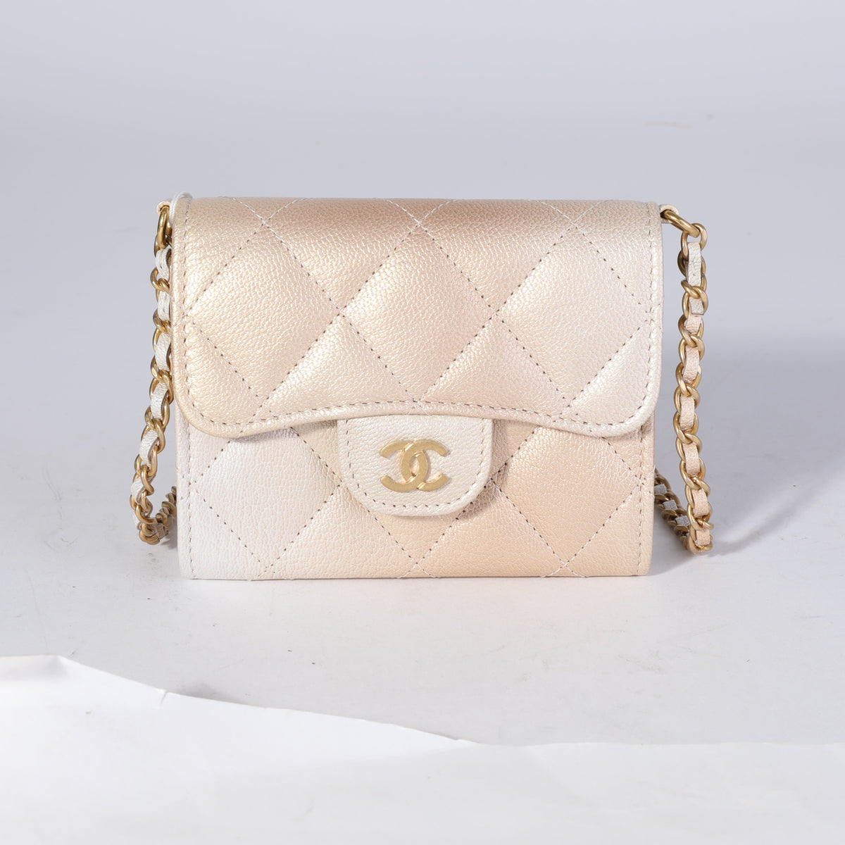 Top Quality Chanel Gold Metallic Ombre Quilted Goatskin Classic Mini Clutch with Chain
