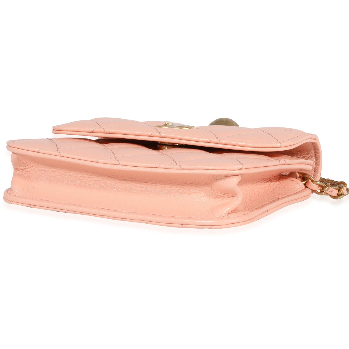 Top Quality Chanel Light Orange Quilted Lambskin Pearl Crush Clutch