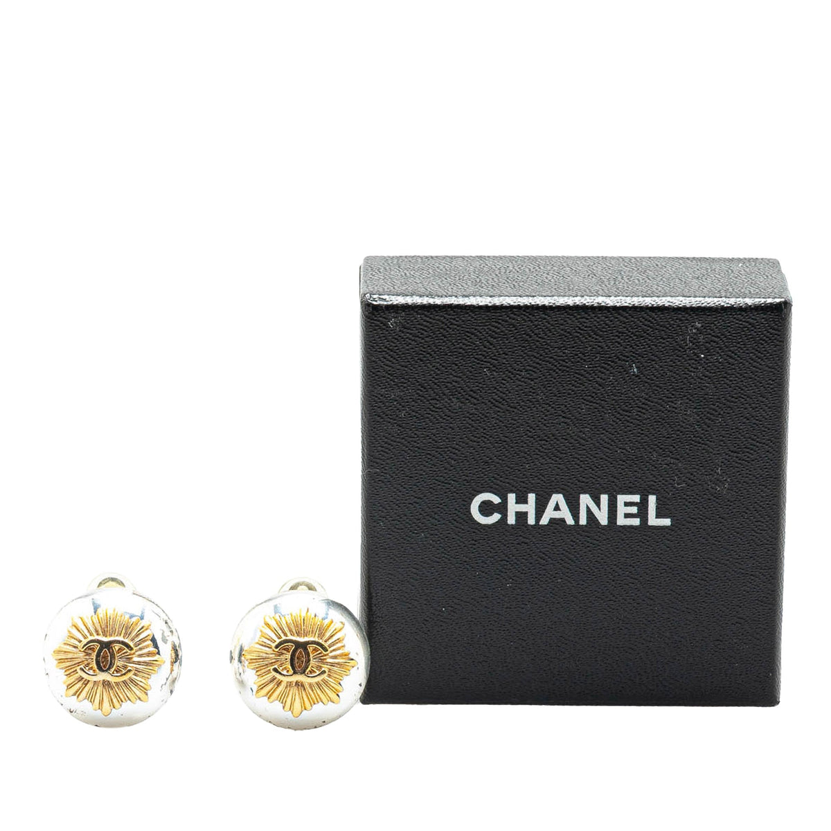 Gold Chanel Gold Plated Silver CC Round Clip on Earrings