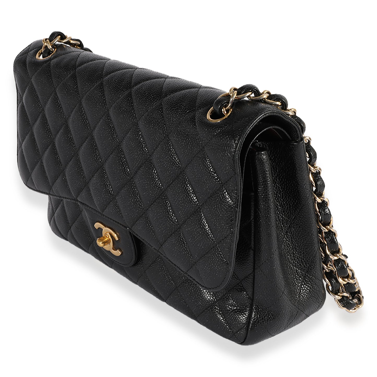CHANEL Black Quilted Caviar Jumbo Classic Double Flap Bag