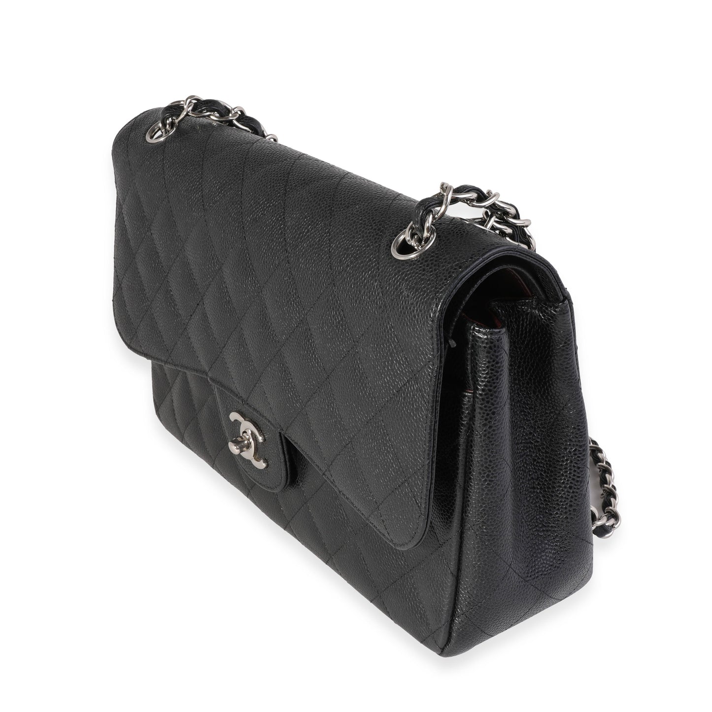 CHANEL Black Quilted Caviar Jumbo Classic Double Flap Bag