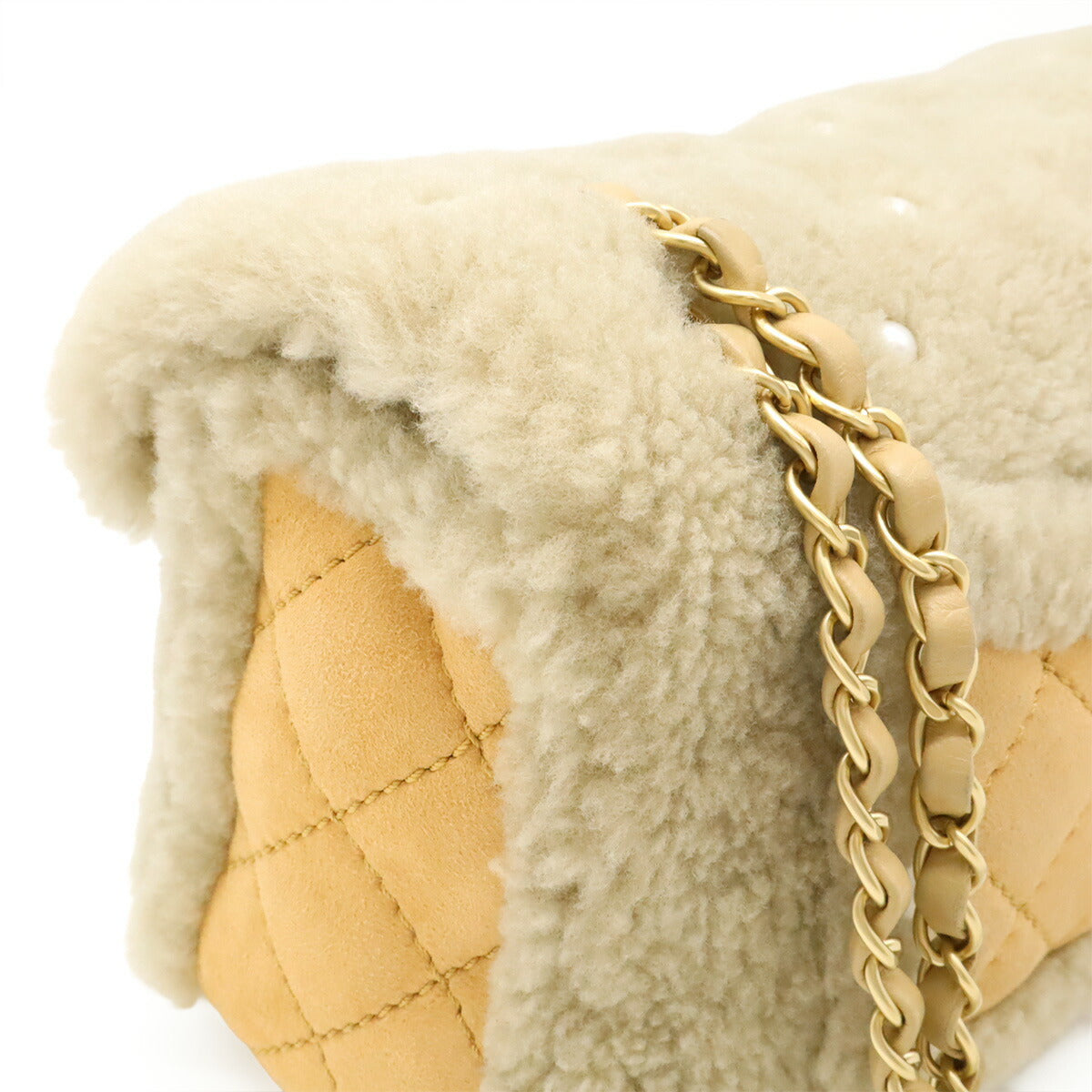 Chanel Pearl Embroidery Shearling Shoulder Bag