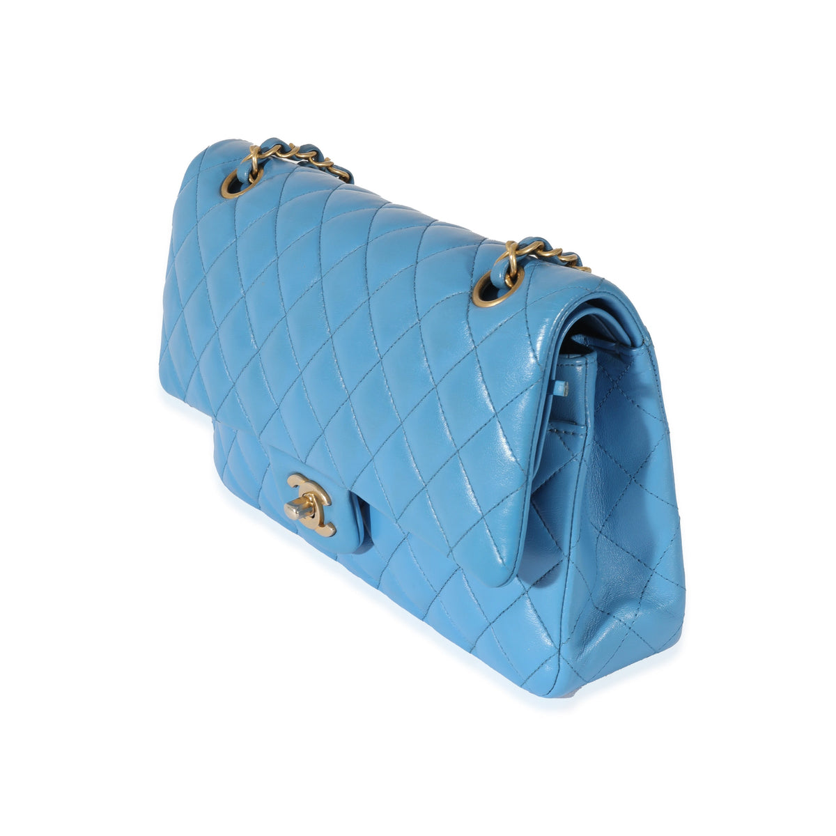 CHANEL Lambskin Blue Quilted Medium Double Flap Bag