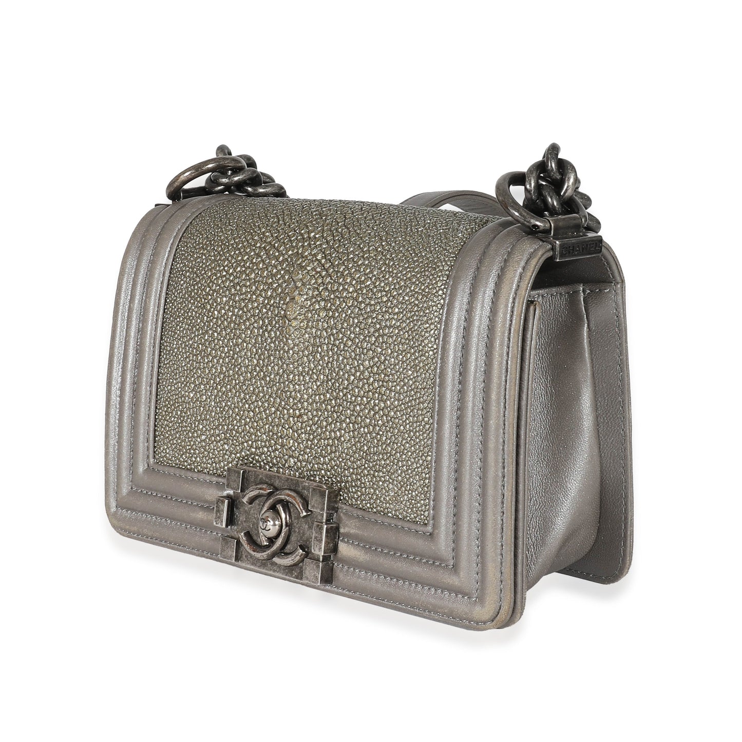CHANEL Grey Lambskin Galuchat Stingray Small Boy Bag