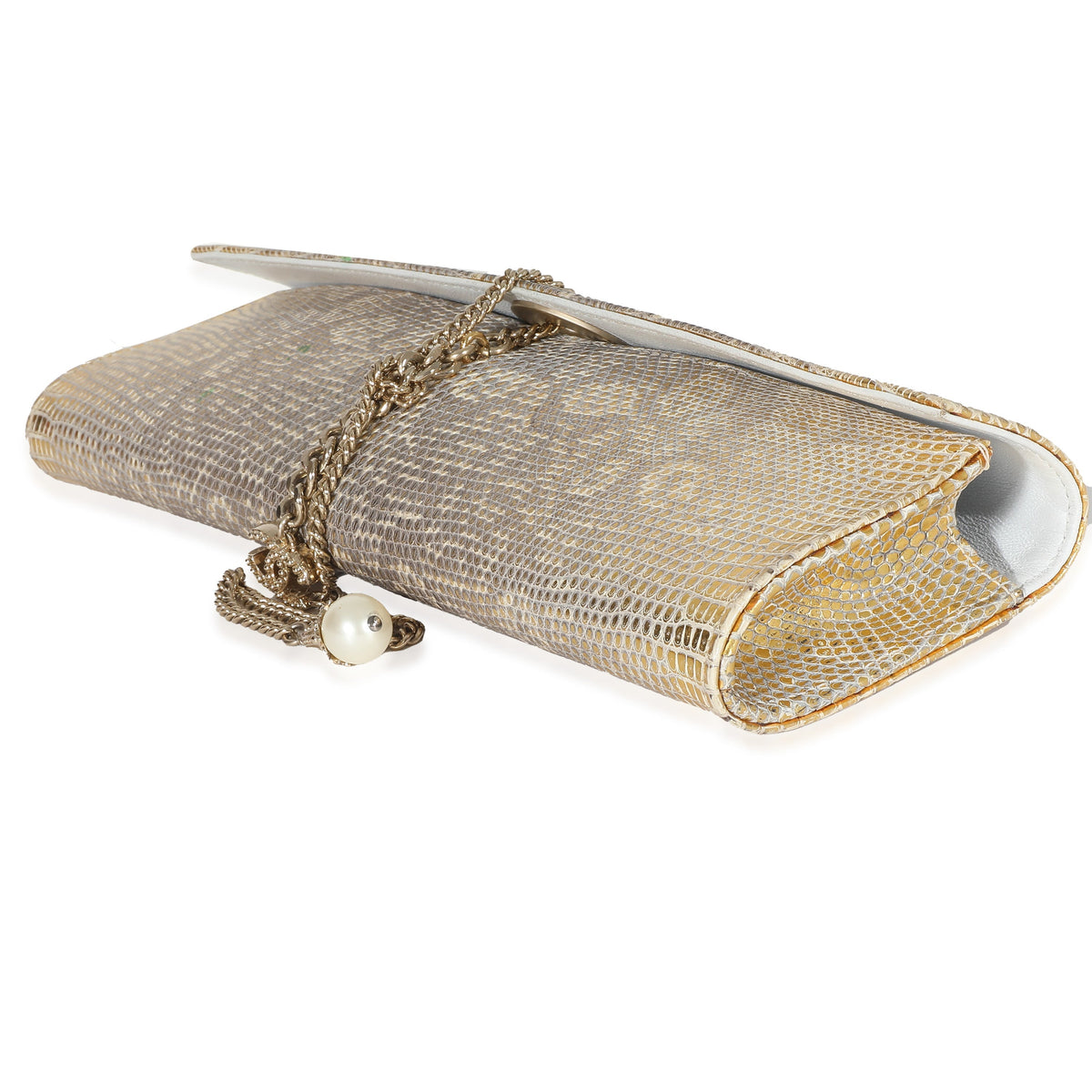 CHANEL Vintage Gold Lizard Tube Flap Clutch
