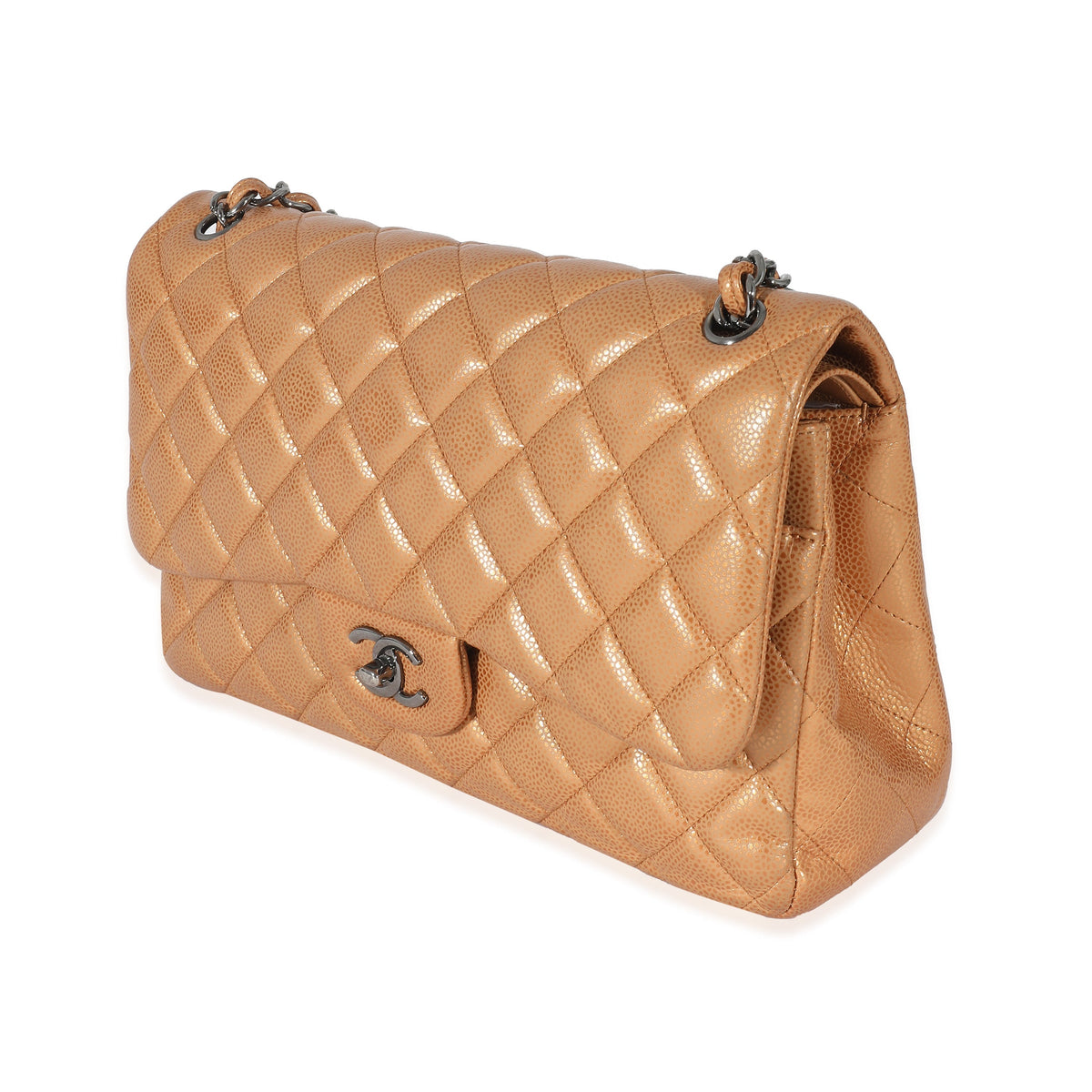 CHANEL Gold Metallic Caviar Jumbo Double Flap Bag