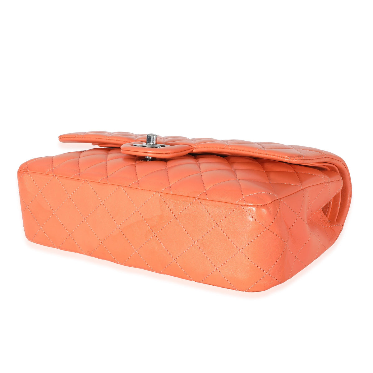 CHANEL Orange Quilted Lambskin Medium Classic Double Flap Bag