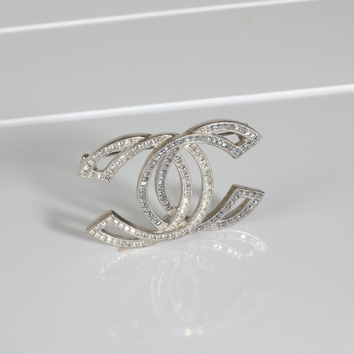 CHANEL 2016 CC Palladium Plated Brooch With Strass