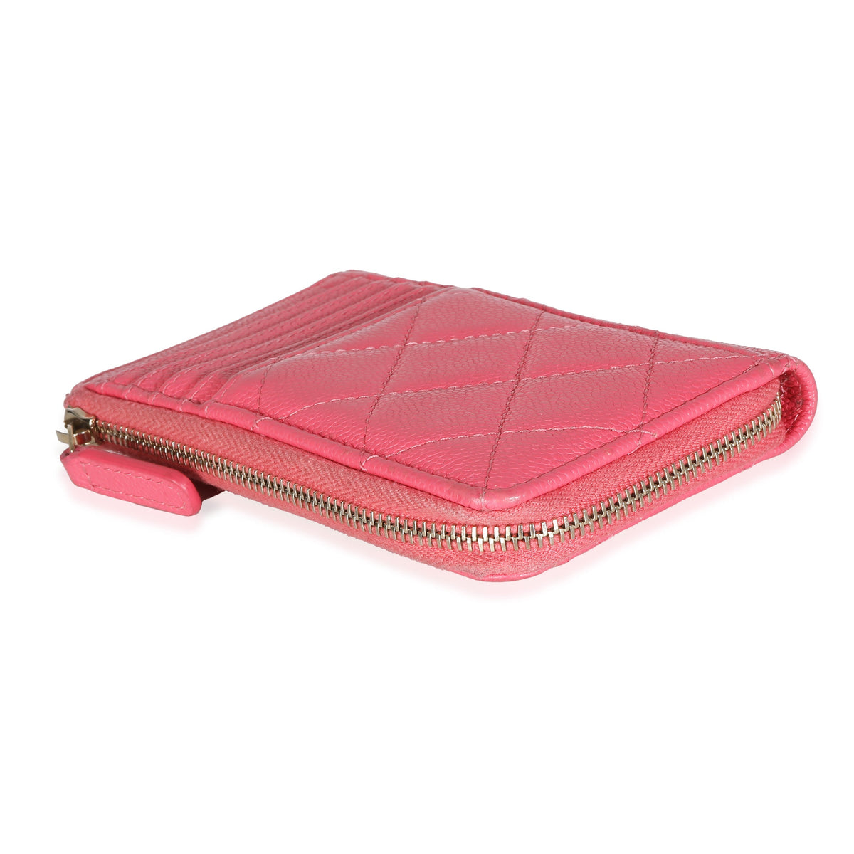 CHANEL Pink Quilted Caviar Zip Card Case