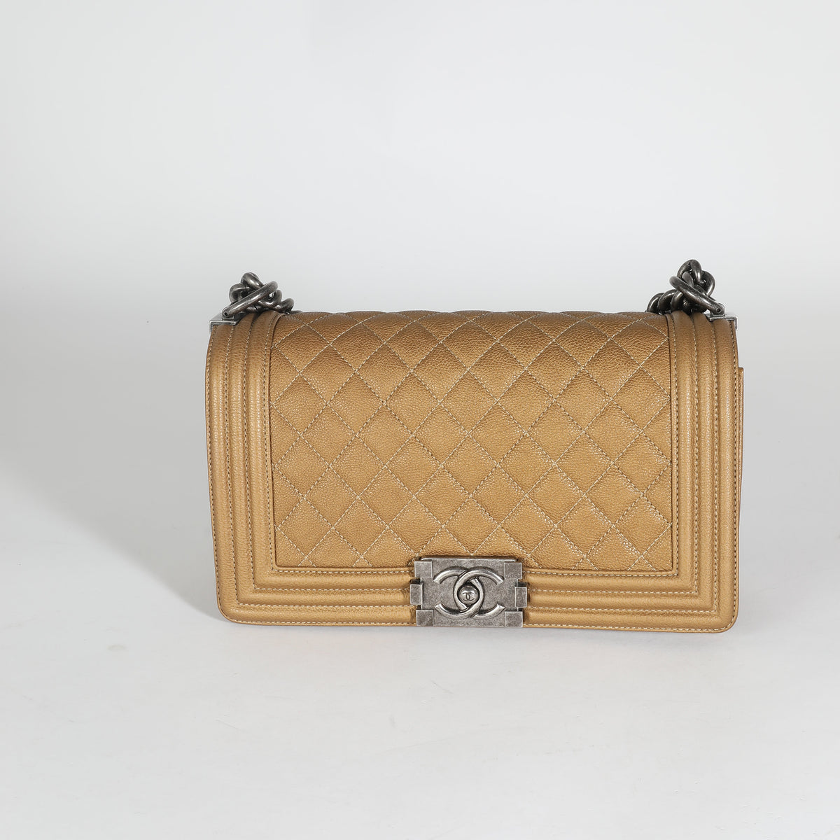 Top Quality Chanel Dark Gold Quilted Caviar Old Medium Boy Bag