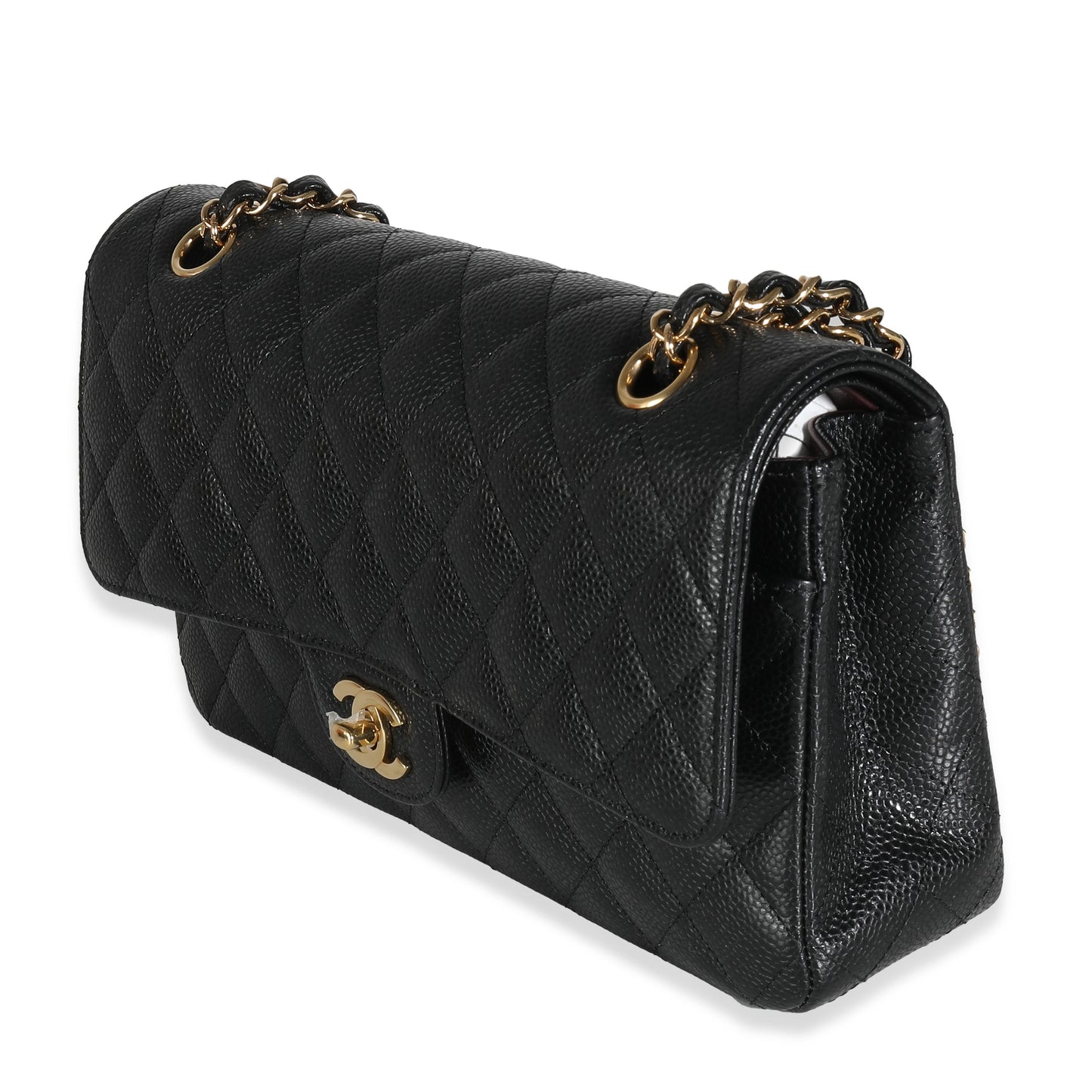 CHANEL Black Quilted Caviar Medium Classic Double Flap Bag