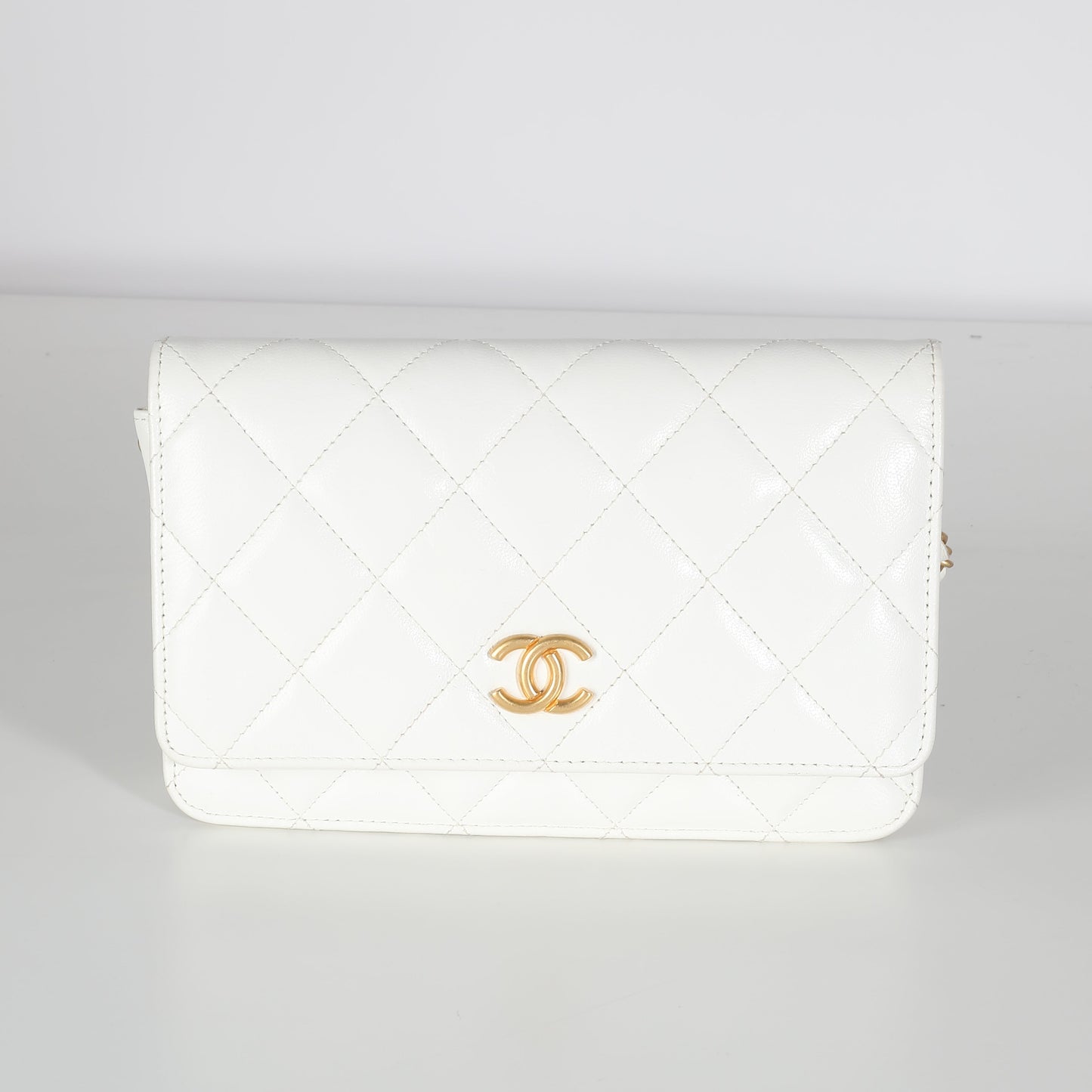 CHANEL White Quilted Goatskin Punk Essentials Wallet On Chain