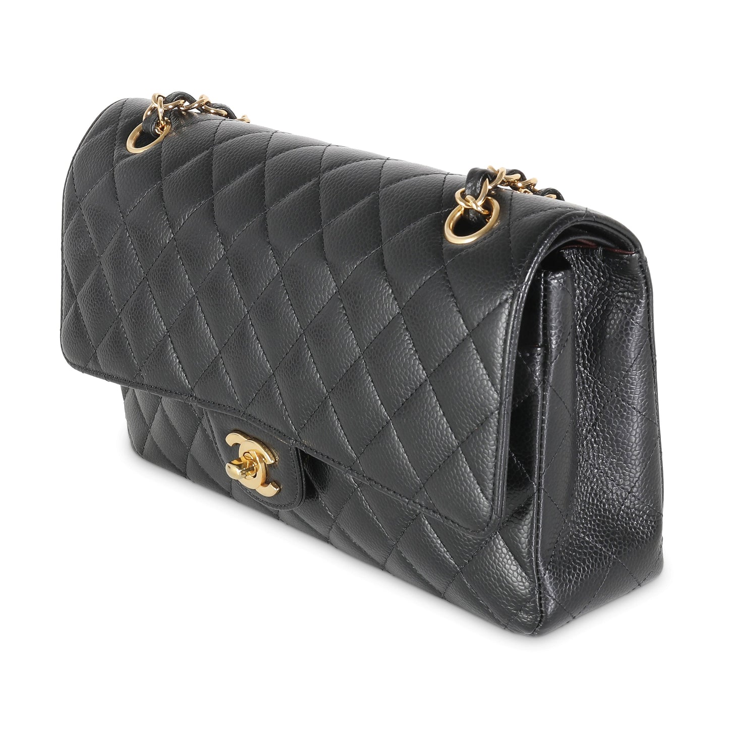 CHANEL Black Quilted Caviar Medium Classic Double Flap Bag
