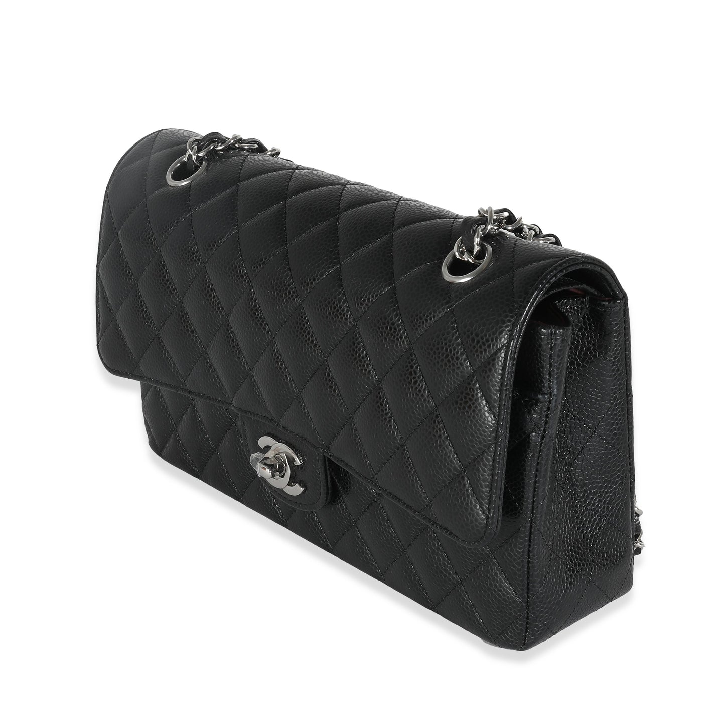 CHANEL Black Quilted Caviar Medium Classic Double Flap Bag
