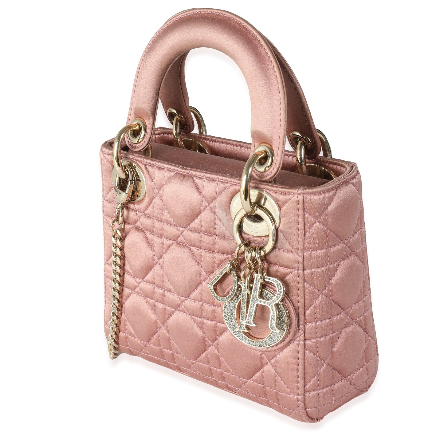 CHRISTIAN DIOR Dusty Rose Satin Cannage Crystal Mini Lady Dior