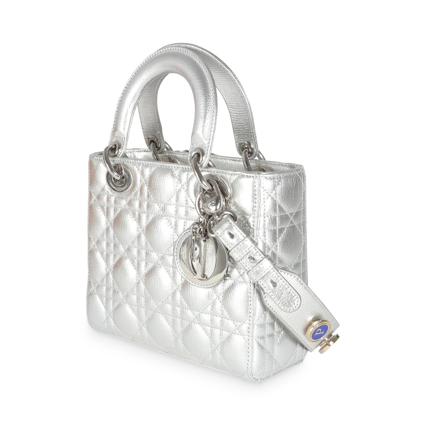 CHRISTIAN DIOR Silver Metallic Grained Calfskin Cannage My ABCDior Lady Dior