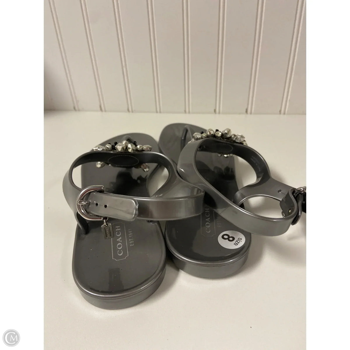 Sandals Designer By Coach In Silver, Size: 8