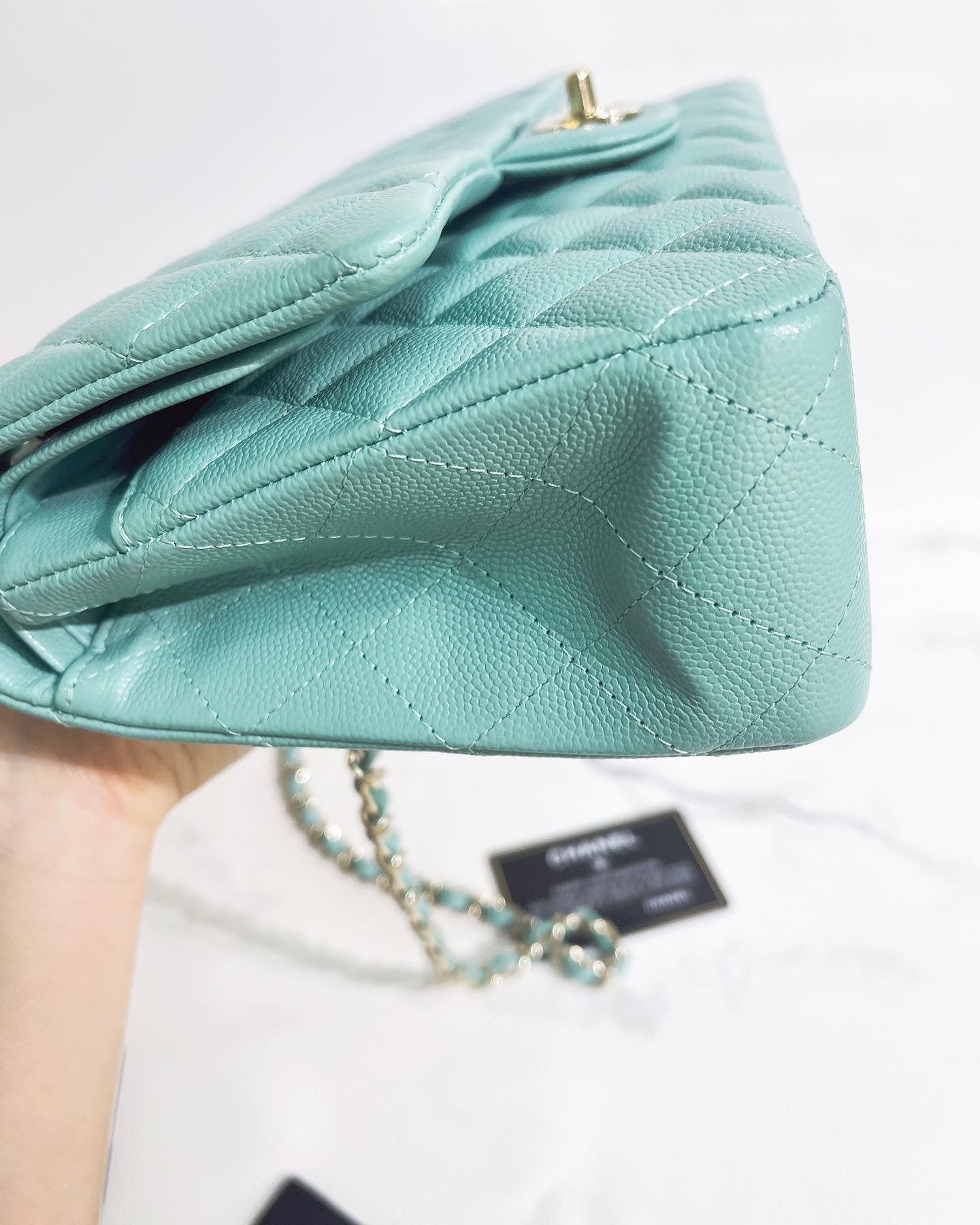 Chanel 21S Green Medium caviar leather with light gold-tone hardware