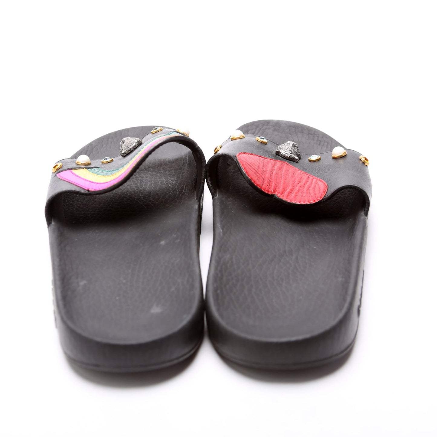 Gucci Rainbow Heart Pursuit Calfskin/Rubber Slides Size