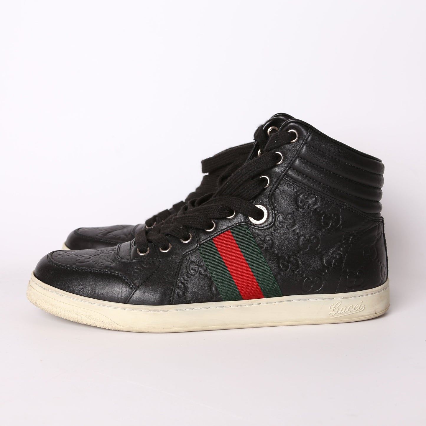 Guccissima Web Leather High Top Sneakers Men's Size