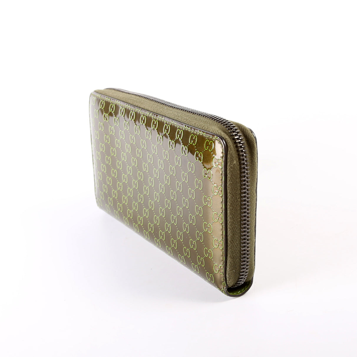 Guccissima Patent Zip Around Wallet Green