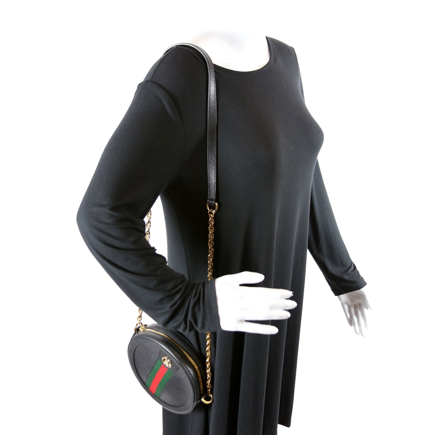 Ophidia Leather Round Small Crossbody Black