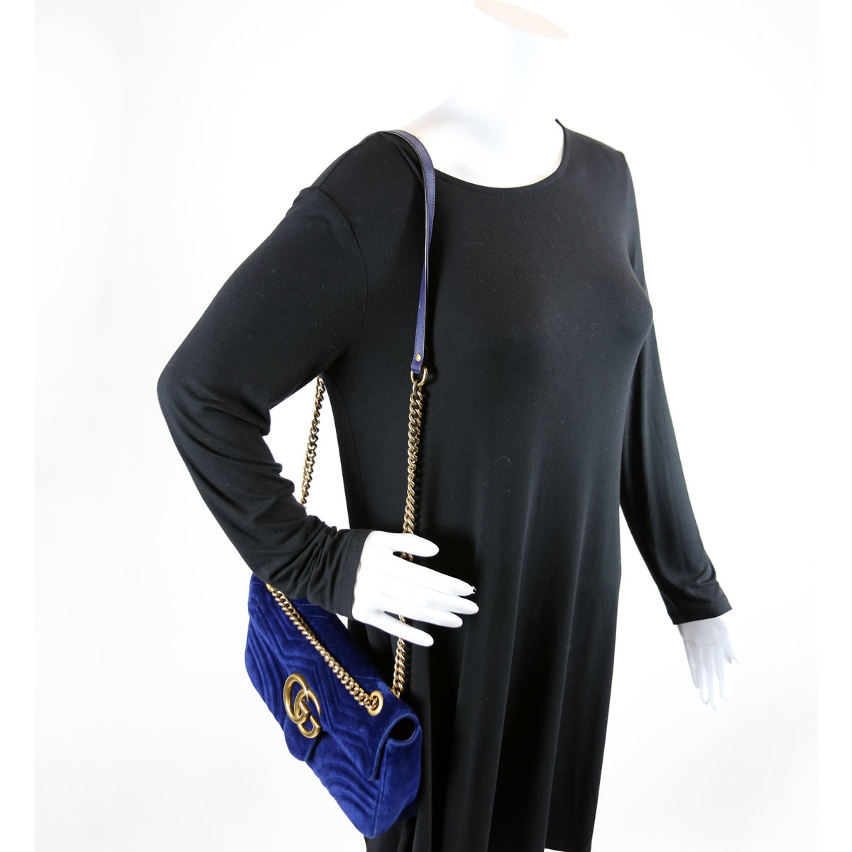 Marmont Velvet Shoulder Medium Blue