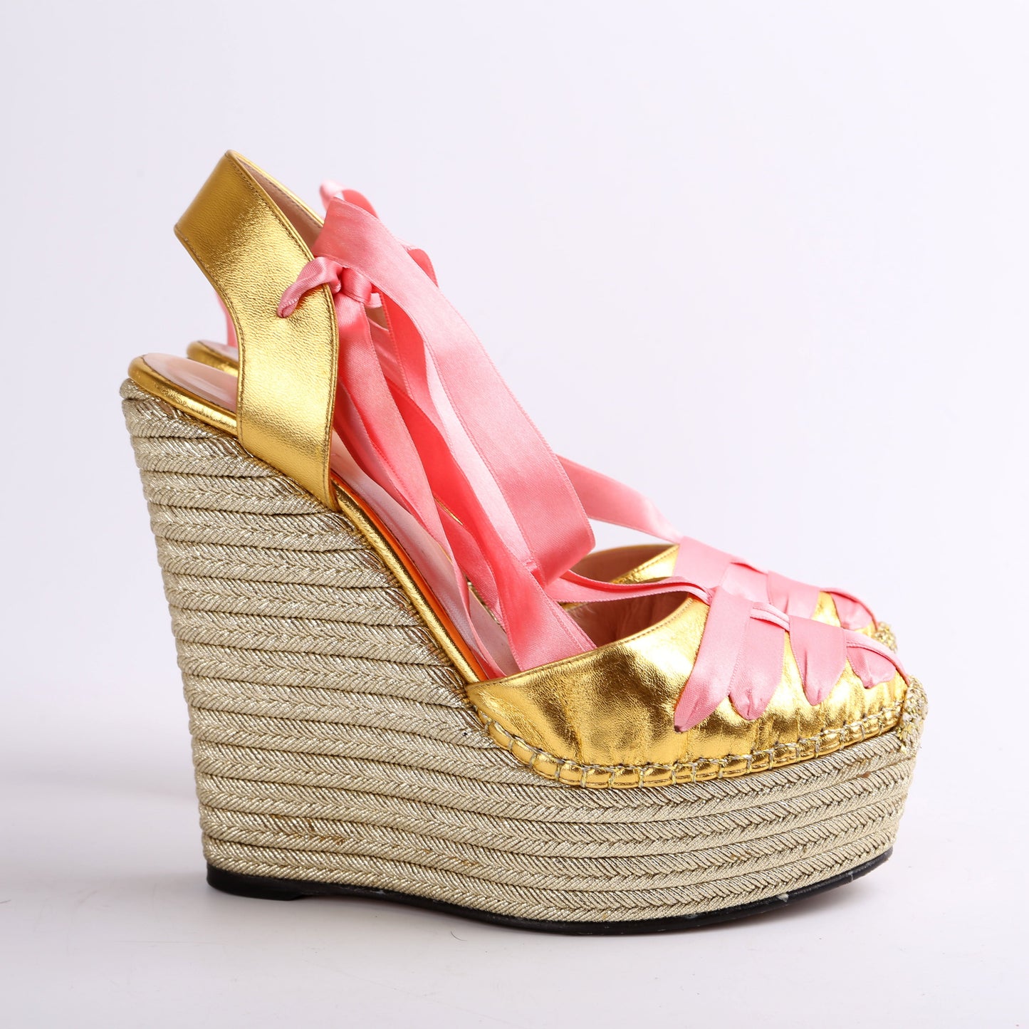 Gucci Ribbon Straps Espadrille Wedge Sandals Size .