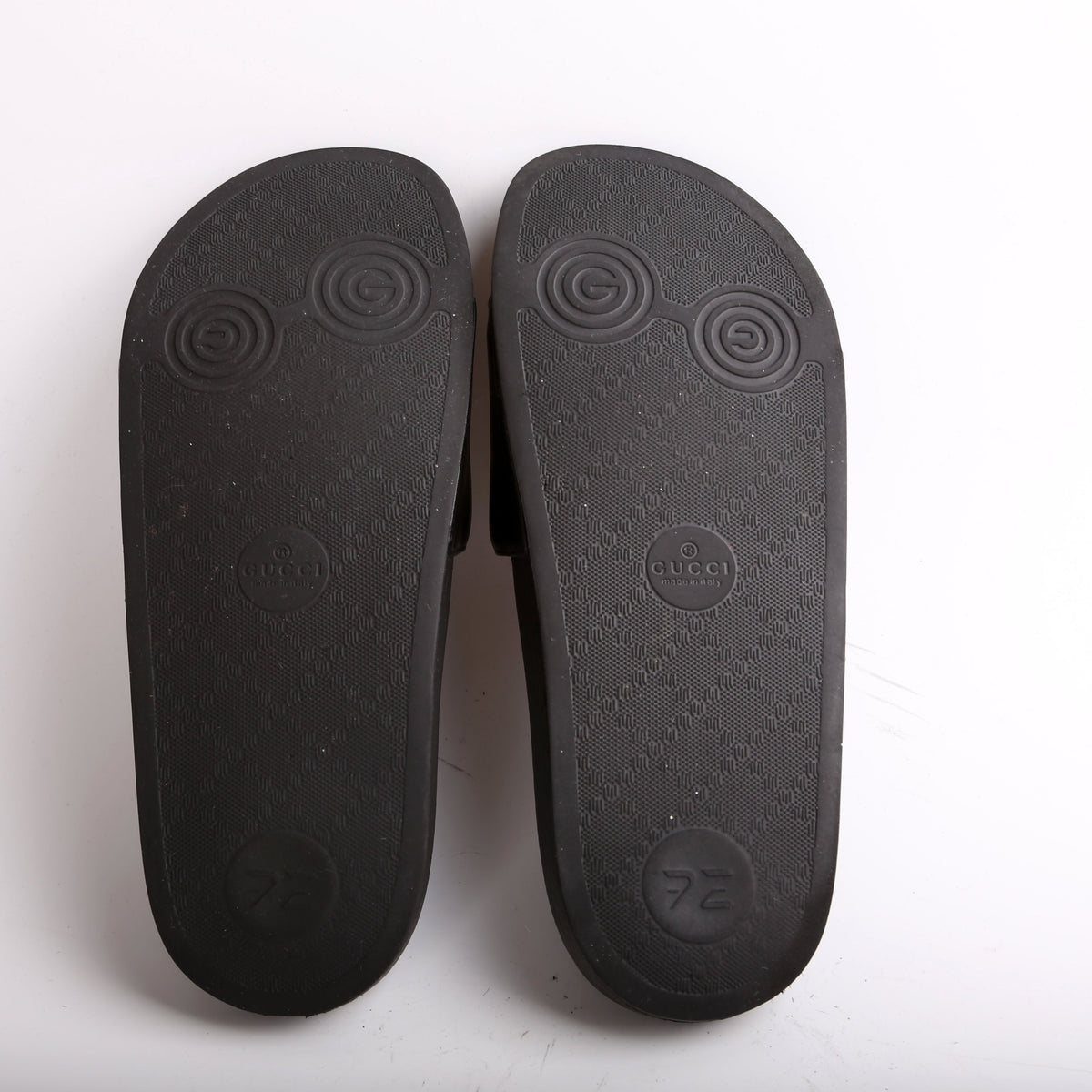 Padded Interlocking G Leather/Rubber Slides Size