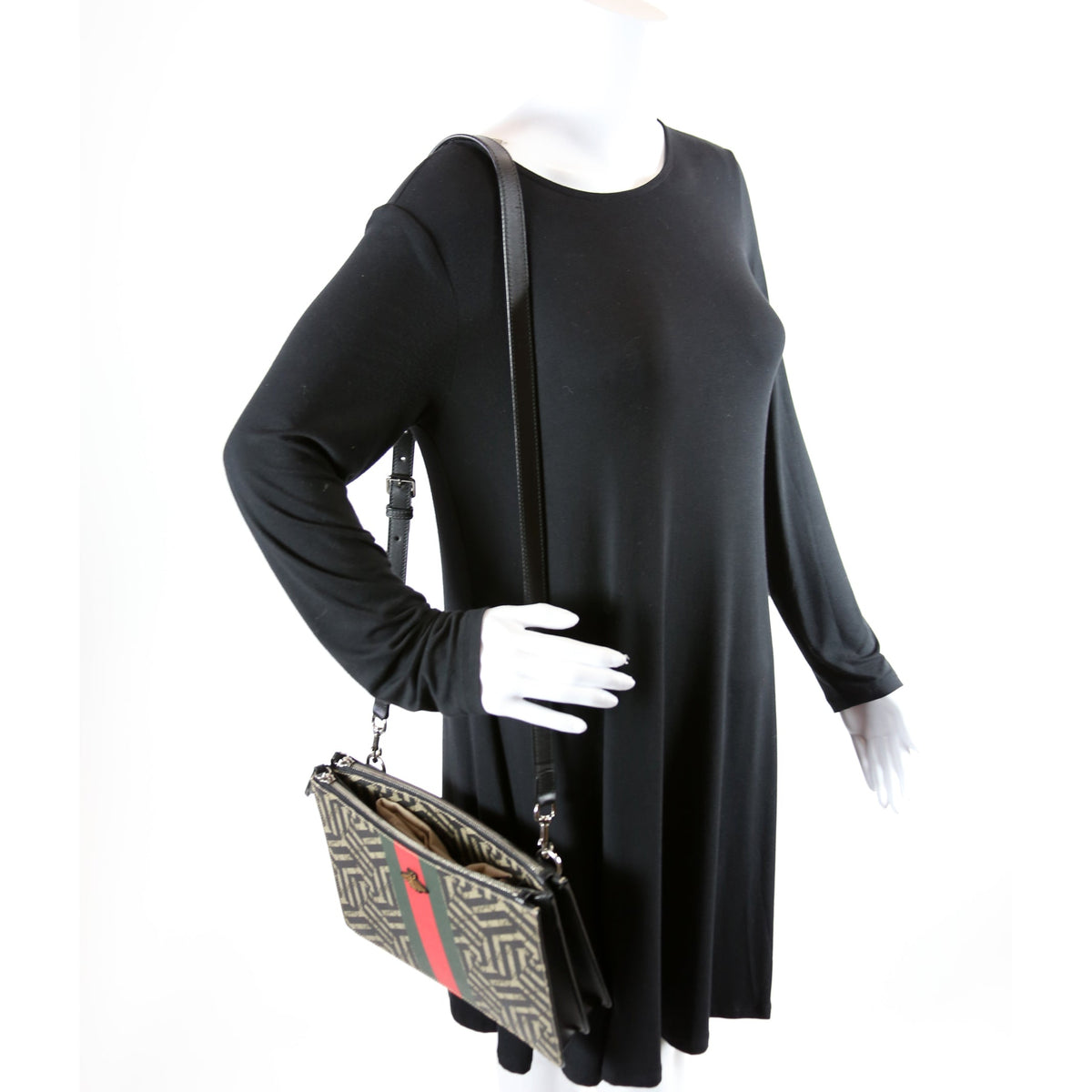 GG Leather Double Zip Messenger Black