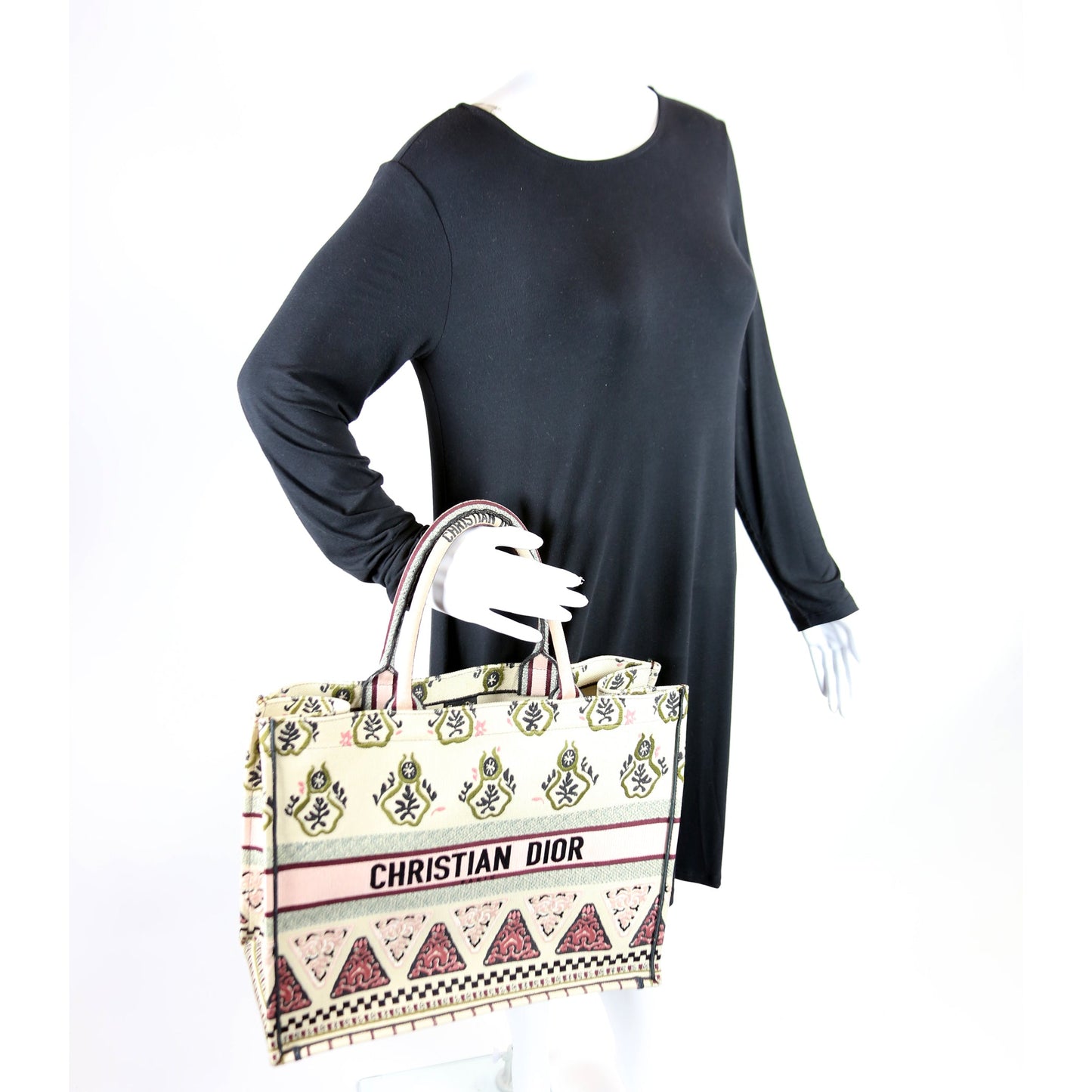 Book Tote Large Embroidered Pink