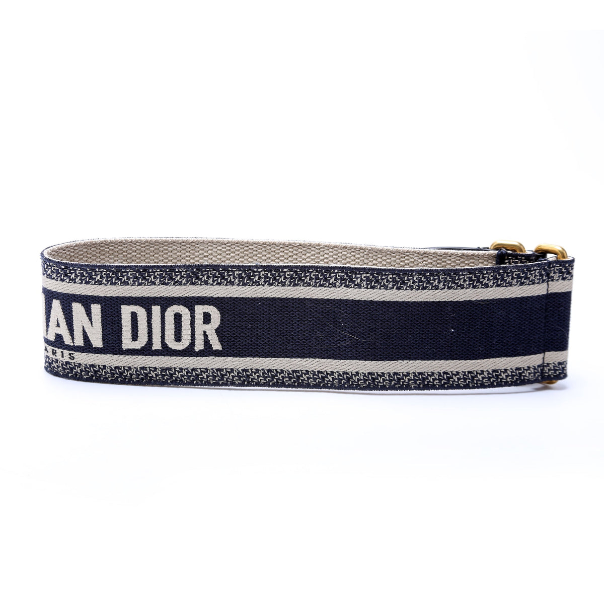 Embroidered Wide Canvas Waist Belt Size L Navy/Beige