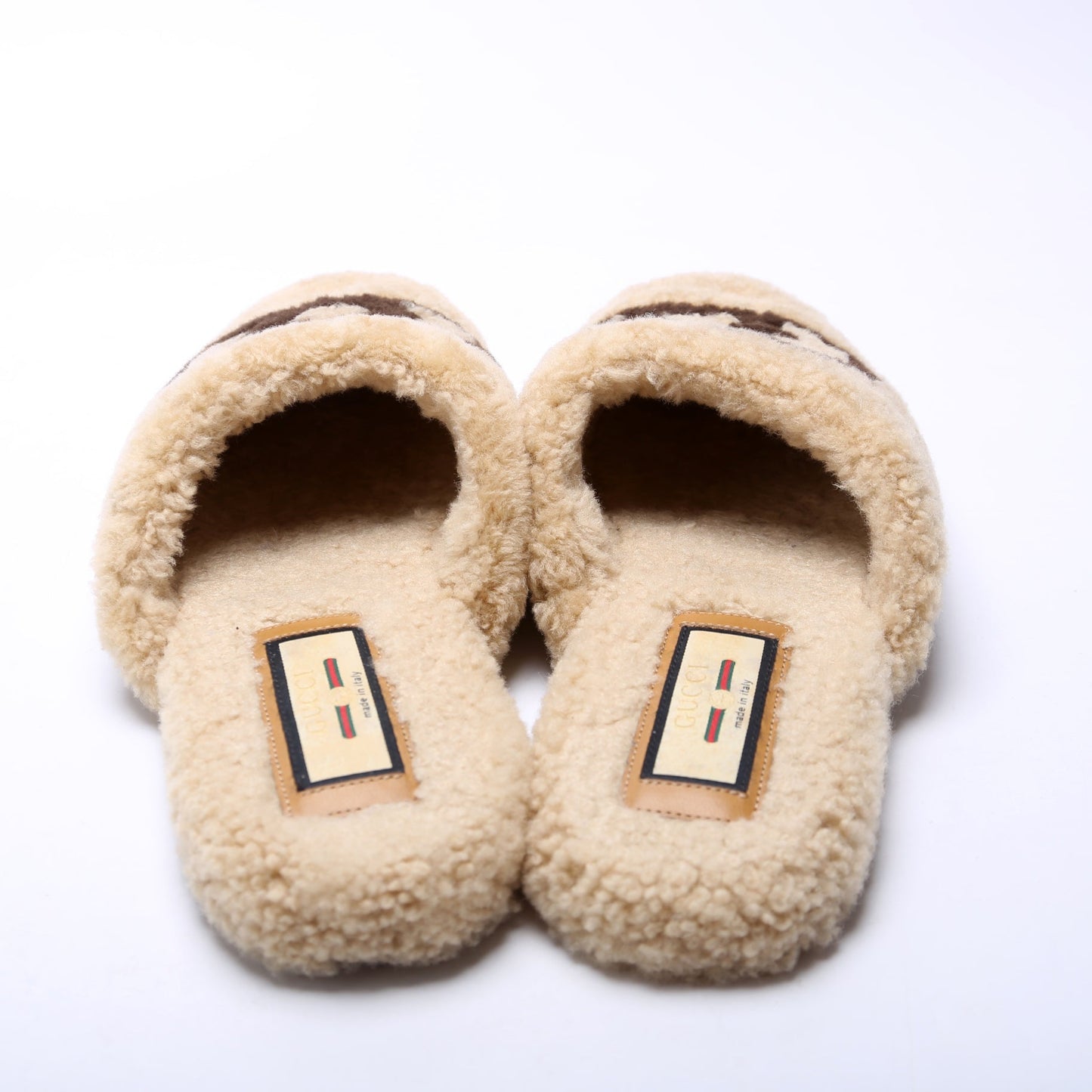Gucci Shearling Slippers Size Tan