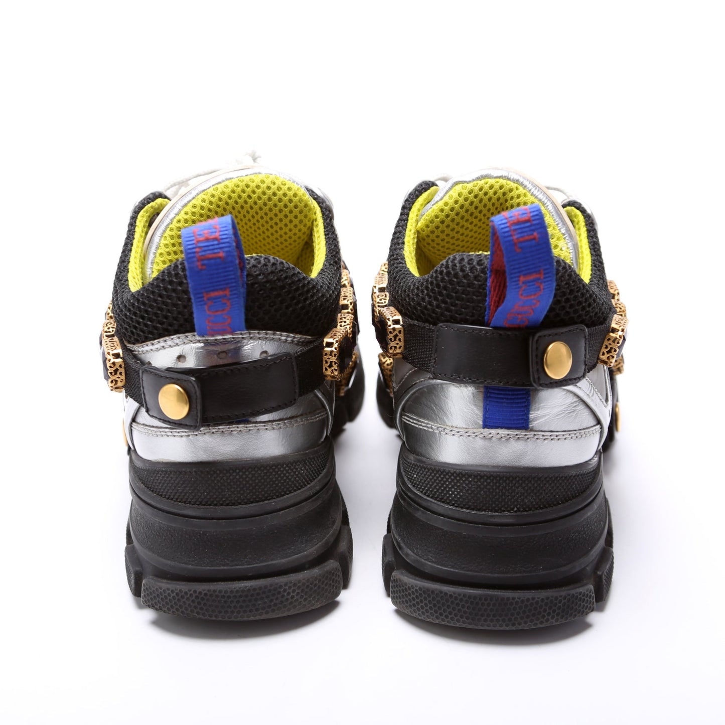 Gucci Flashtrek Jeweled Sneakers Size Silver