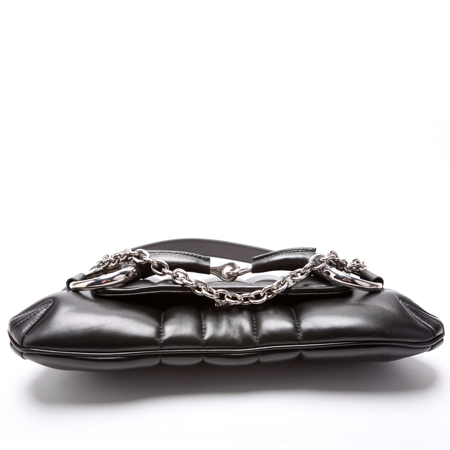 Gucci Vertical Quilted Maxi Horsebit Chain Medium Shoulder Bag Black