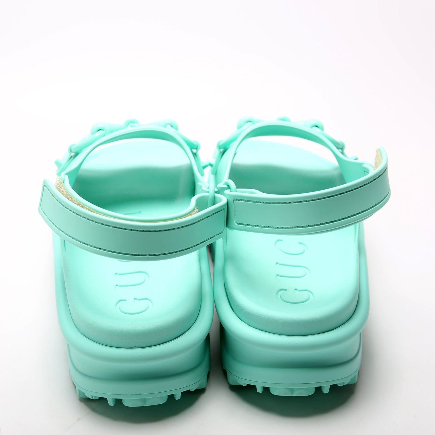 Gucci Rubber Horsebit Platform Slingback Sandals Size Teal