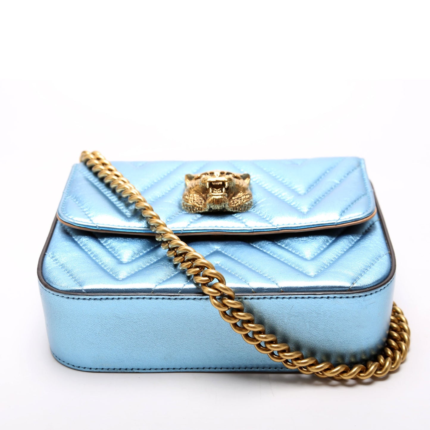 Gucci Broadway Metalic Matelasse Shoulder Bag Blue