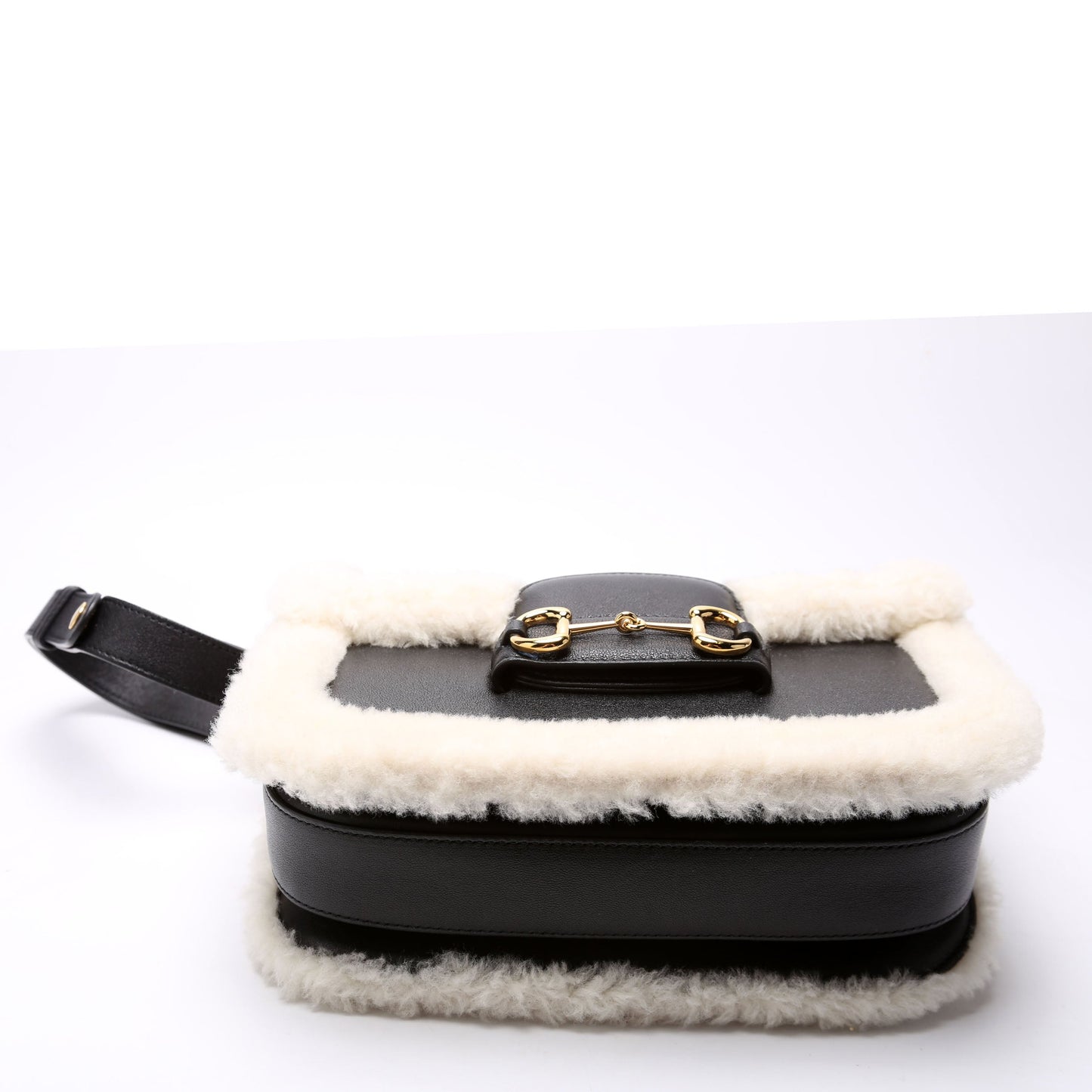 Gucci Horsebit Shearling Leather Shoulder Bag Black