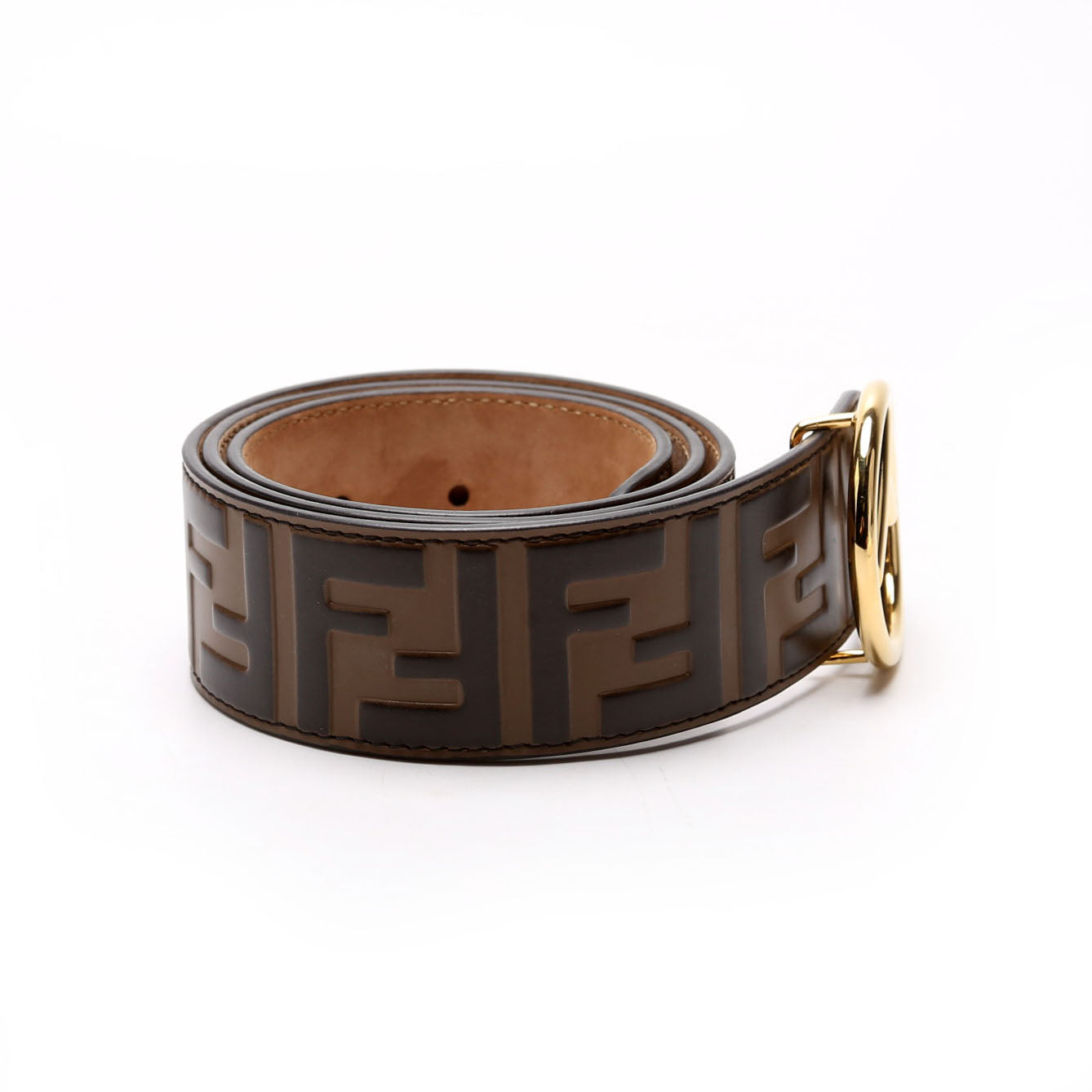 F Is Fendi FF Embossed Belt Size 75/30 Brown/Black