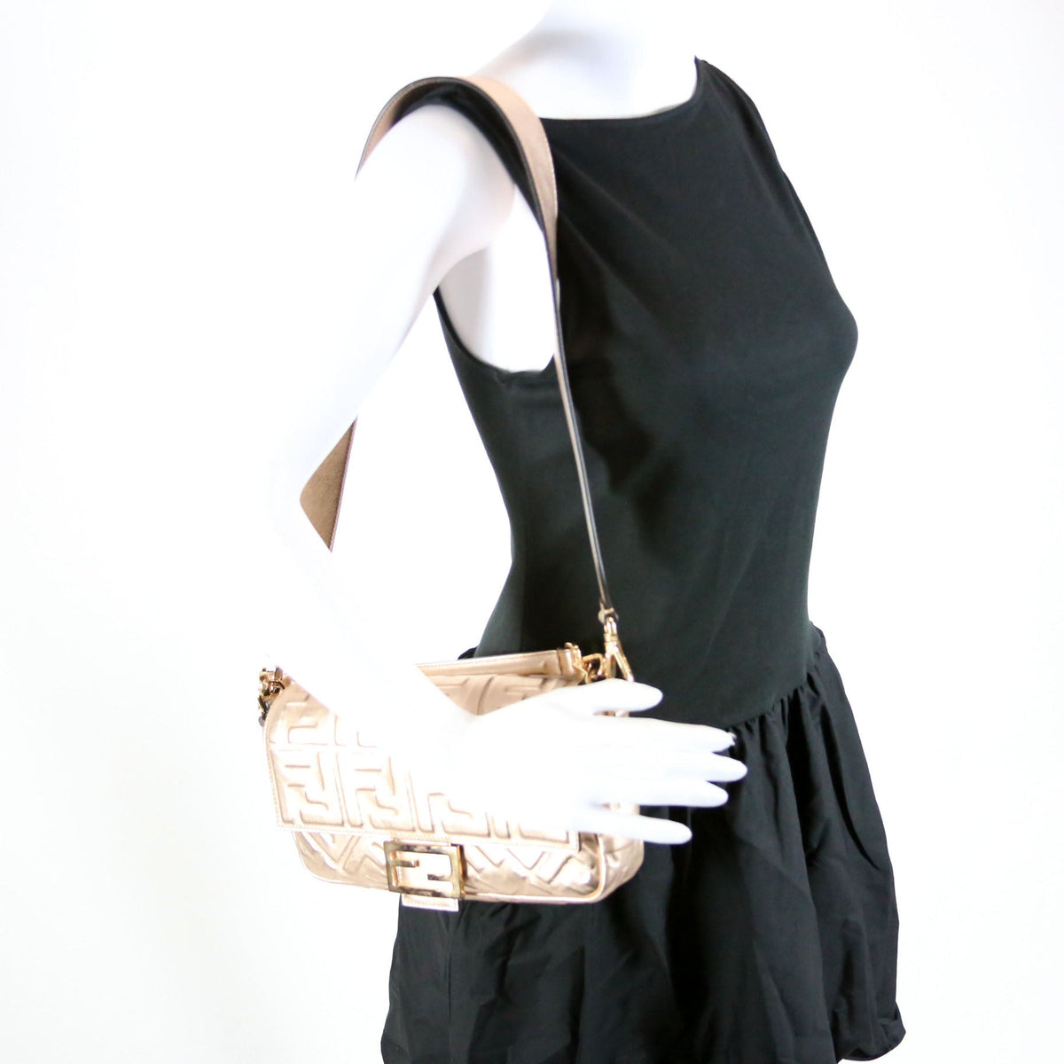 8BR600 Baguette FF Embossed Metallic Nappa Rose Gold