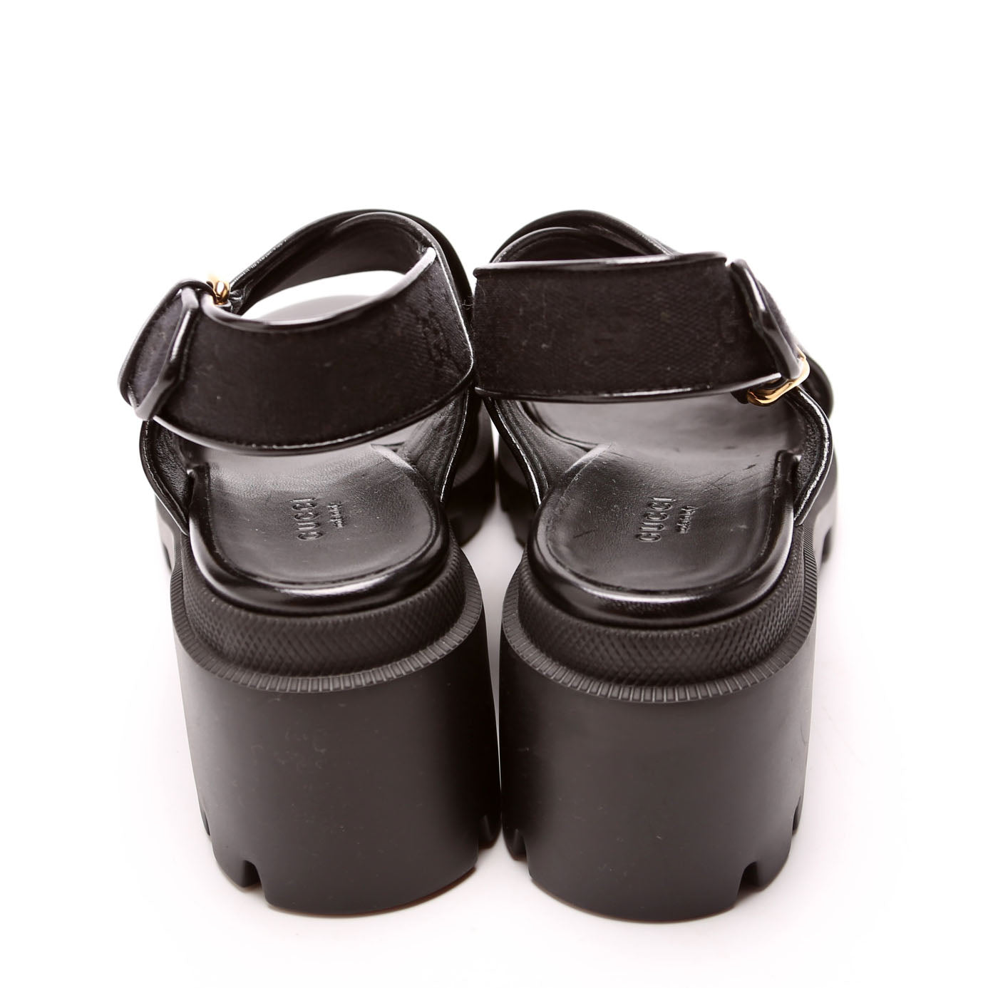 Gucci GG Canvas Lug Sole Crossover Sandals Size . Black